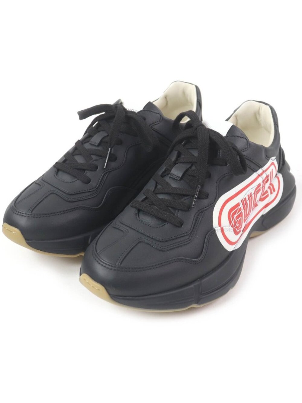 Gucci Leather Low-Top Sneakers Dad Shoes Black Box with Rhyton Logo 6.5